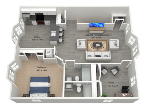 Floor plan for 2 beds, 2 baths